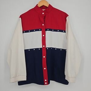 Vtg Donnkenney Mens M Colorblock Striped Red White Blue Jacket USA Made Nautical